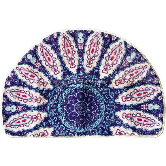 Colored Kaleidoscope Mandala Boho Half Round Bathroom Rugs Half Circle Bath Mat for Bedroom Small Carpet Non-Slip Bath Rug Semi Round Rug Washable Indoor Floor Door Mat 17X30inch.