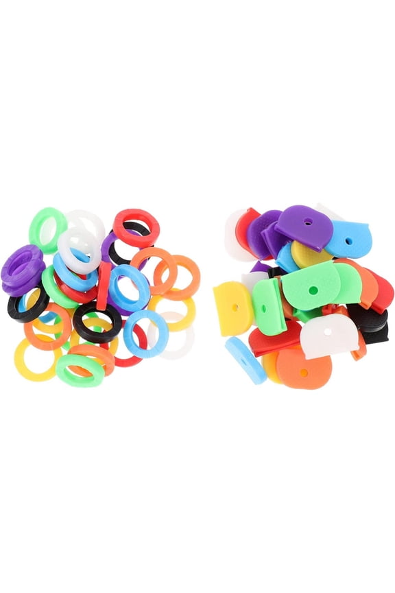 Colored Labels 64pcs Key Recognition Covers Key Cap Tags Covers Key Identifier Ring Elastic Key Covers Key Classify Ring for Car Door Keys (Random Color) Car Keys