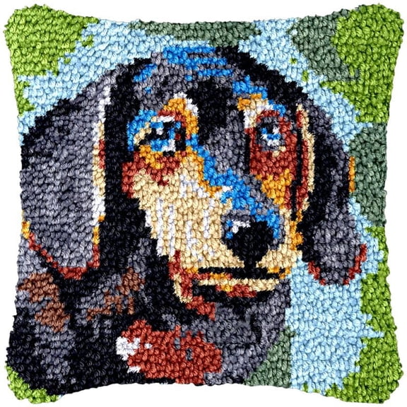Colored Labrador Latch Hook Kits Pillow DIY Rug Cushion Making Kits with preprinted Pattern Canvas Instruction Yarns and Latch Hooking Pillow Cover Easy to Start DIY Home Decor Kits 43x43cm