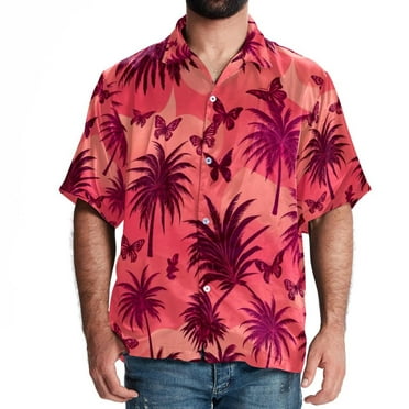 Colored Leaves Men's Hawaiian Shirts, Vacation Short Sleeve Beach Shirts for Men