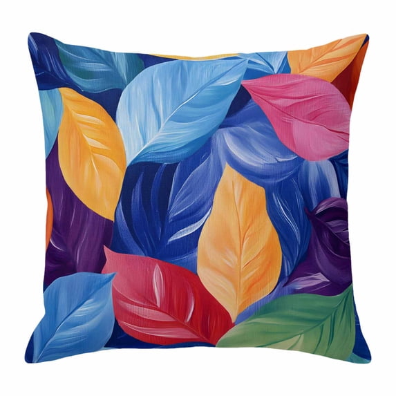 Colored Leaves Throw Pillow Cover Spring Retro Plant Pastoral Cotton Linen Cushion Cover Throw Pillow Case with Invisible Zipper for Couch Sofa Bed Chair Car 16x16 Inch
