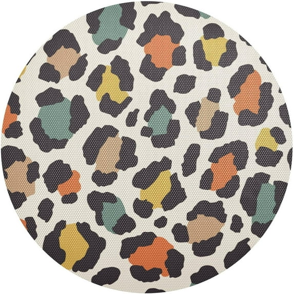 Colored Leopard Print Round Placemat Set of 1, Non-Slip Heat Resistant & Waterproof Plate Pads for Dinner Table Table Placemats, 15.4 in Home Decor