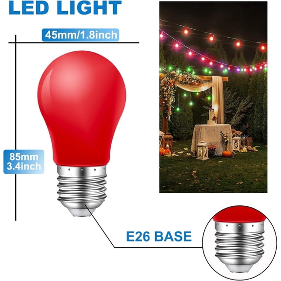Colored Light Bulbs,2W E26 Color LED Lights Bulb,Small E26 Colored Bulbs for Outdoor Indoor,Multicolor,Red Yellow Blue Green Orange Pink Purple,for Halloween Party Christmas Bedroom,Pack of 14