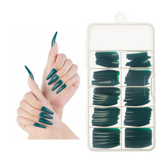 Colored Long Coffin Press On Nails   Acrylic Artificial False Nail Tips Full Cover Manicure Designs ABS Green