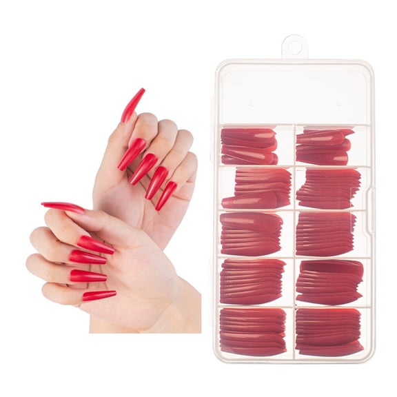 Colored Long Coffin Press On Nails Ballerina Acrylic Artificial False Nail Tips Full Cover Manicure Designs ABS Red