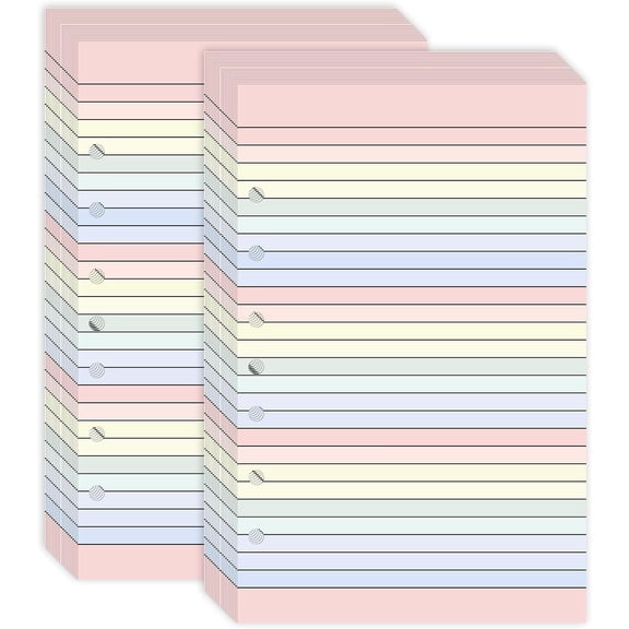Colored Loose Leaf Paper 5.5" x 8.5" 7-Hole Lined Filler Paper College Ruled Notebook Refill Pad Pastel Colored Lined Refills Hole Punched Notebook Refills for 3 or 7 Ring Binders (100)