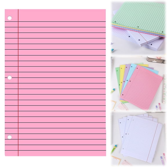 Colored Loose Leaf Paper, College Ruled Lined 3 Hole Punched for Binders, High Quality Filler Paper in Aesthetic Colors