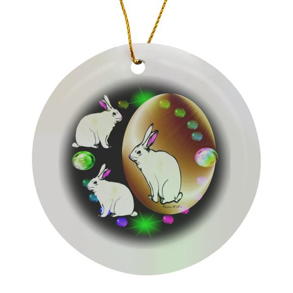 3drose, Colored Lucky Gems - Hare, Circle Porcelain Ornament