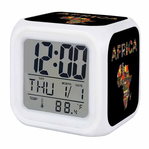 Colored Maps Alarm Clock, Plates Red Green Geometric Abstract Digital Clock Night Light with 7 Color, Calendar Temperature Display, LED Desk Small Clock for Bedrooms Bedside Living Room