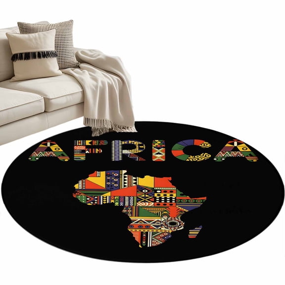 Colored Maps Area Rug, Africa Plates Red Green Geometric Abstract Washable Large Circle Carpet, Non Slip Round Rug for Living Room/Bedroom/Dining Room/Home Office/Dorm