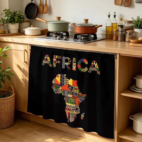 Colored Maps Cabinet Curtains 35" W x 35" L Africa Plates Red Green Geometric Abstract Waterproof Adhesive Kitchen Under Sink Curtain Dust-Proof Dishwasher Skirt for Closet