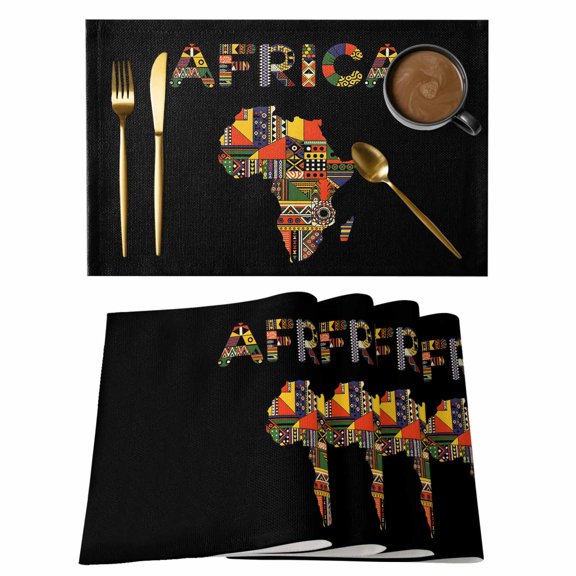 Colored Maps Cotton Linen Placemats Set of 2, Africa Plates Red Green Geometric Abstract Washable Table Place Mats Heat Insulating Placemat for Dining Room Kitchen Daily Use 13 x 19 Inch