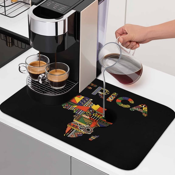 Colored Maps Dish Drying Mats for Kitchen Counter, Africa Plates Red Green Geometric Abstract Absorbent Coffee Bar Mat with Non-slip Rubber Backed Quick Drying Dish Rack Pad 12"x16"