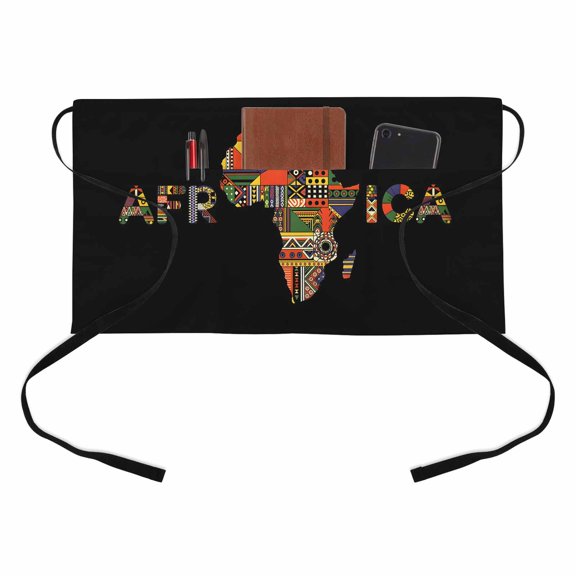 Colored Maps Kitchen Restaurant Half Waist Apron, Africa Plates Red Green Geometric Abstract Server Short Apron with 3 Pockets Waterproof Oil Waist Aprons for Women Waitress Waiter