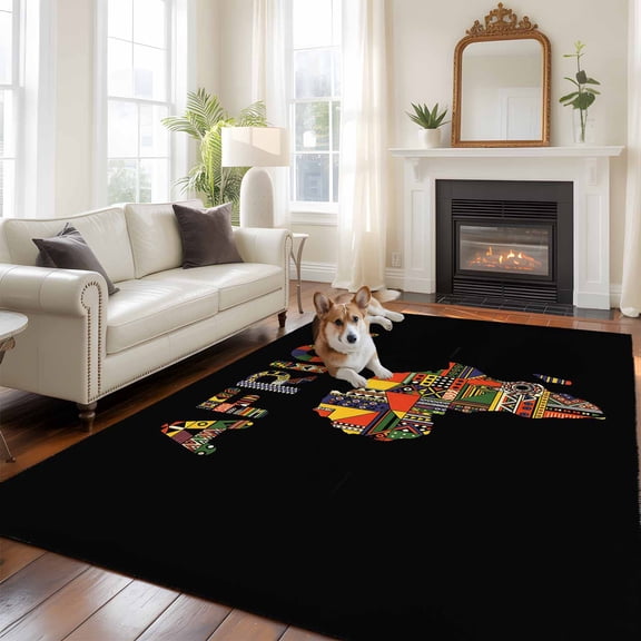 Colored Maps Large Area Rugs 6x9 ft Africa Plates Red Green Geometric Abstract Washable Rug Non Slip Indoor Carpet Absorbent Floor Mat for Living Room Bedroom Dining Room