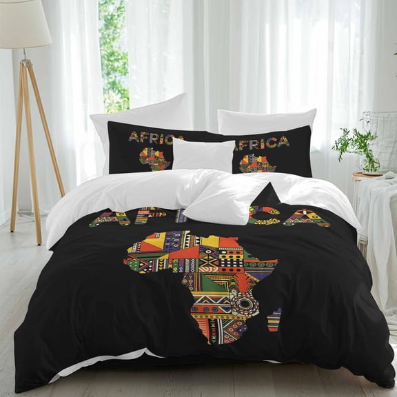 Colored Maps Queen Size Comforter Set, Africa Plates Red Green Geometric Abstract Bedding for All Seasons, 4 Pcs Bed Set, 1Quiltcover (90"x92") ,1Sheet(94"x116"), 2Pillowcases (30"x20")