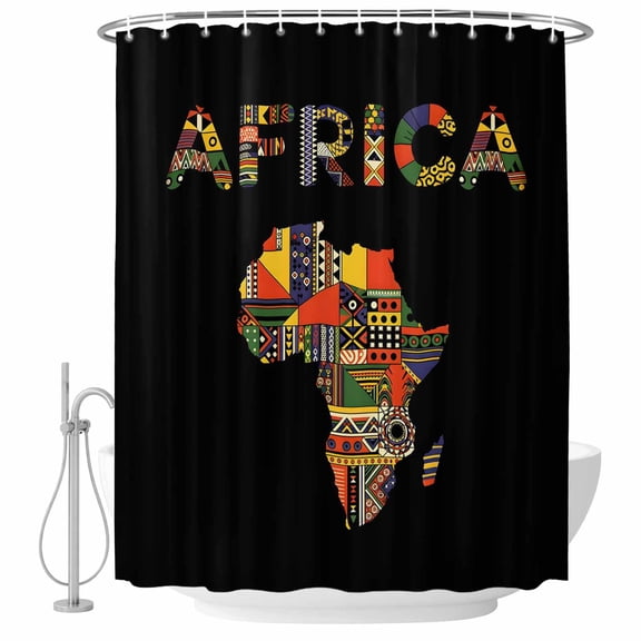 Colored Maps Shower Curtain for Bathroom, Africa Plates Red Green Geometric Abstract Waterproof Cloth Fabric Bathroom Accessories Set with 9 Rust Proof Plastic Hooks, 36"x72"