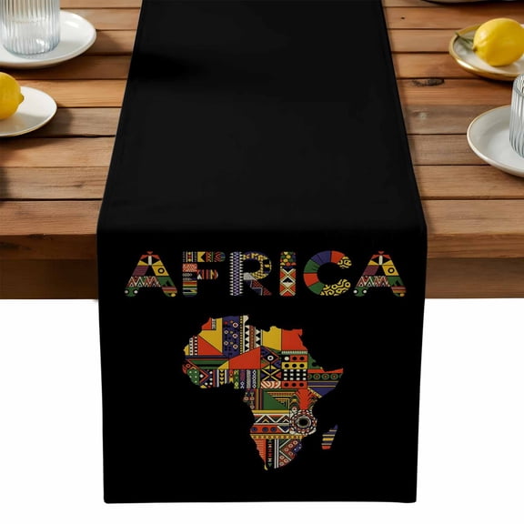 Colored Maps Table Runner, Africa Plates Red Green Geometric Abstract Kitchen Table Runners Dress Scarves for Table Decorations Party/Restaurant/Indoor Outdoor Use, 13x36in
