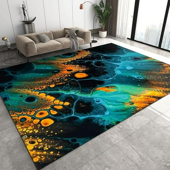 Colored Marble Texture Area Rug, Abstract Blue Ink Art Soft Washable Carpet, Upholstery Rug With Non-Slip Backing For Kids Boys Girls Bedroom Living Room Dining Room Study 1x2ft