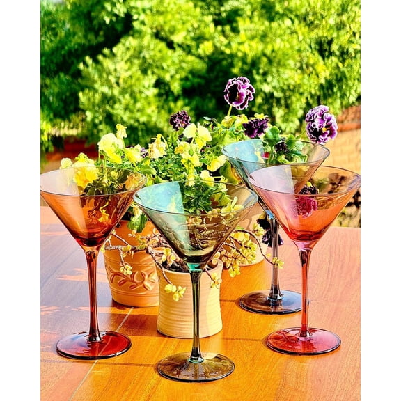 Colored Martini Glasses Set of 4-9 oz, Handmade Premium Crystal Cocktail Glasses, Martini, Cosmopolitan, Manhattan, Gimlet, Pisco Sour, Christmas Gifts for Men Women, Colored