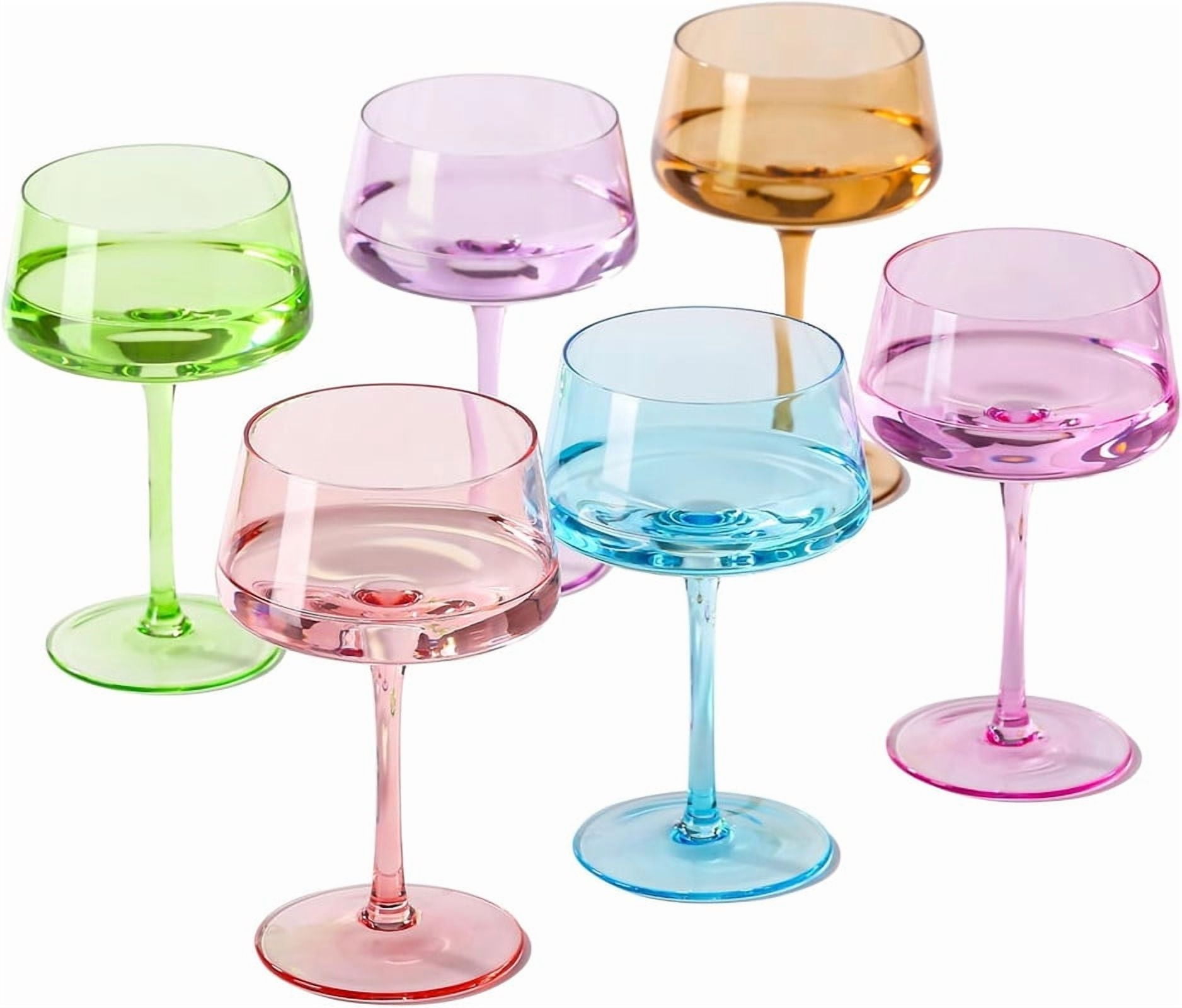 Colored Coupe Art Deco Glasses, Gold | Set Of 4 | 8 Oz Classic Cocktail Glassware For Champagne, Martini, Manhattan, Sidecar, Crystal Speakeasy Style Goblets Stems (Pink) - AURA - View #5