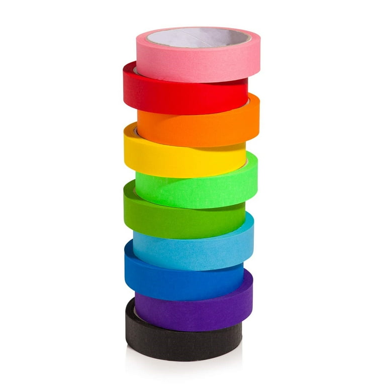 Colored Masking Tape, 10 Roll, 0.75cm x 5M of Colorful Craft Tape, Vibrant Rainbow Colored Painters Tape, Great for Arts & Crafts, Labeling and Color