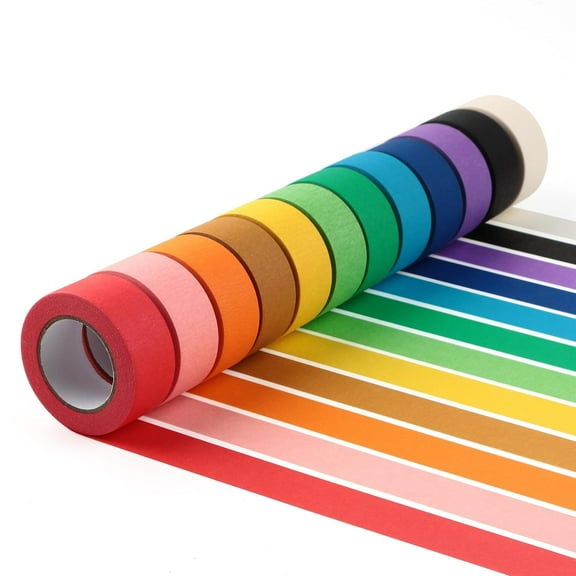 Colored Masking Tape, 12 Rolls Rainbow Colors Painters Colorful Craft Art Paper Tape for Kids DIY Art Supplies, Labelling Packing, Painting, Color-Coding,1 Inch x 14 Yards(DP038) Multicolor large-1in