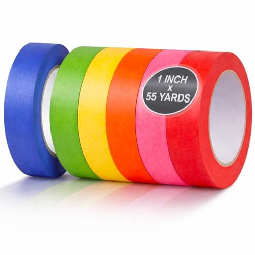 Colored Masking Tape 6-Pack, 1 Inch x 55 Yards – Colorful Craft Tape for Arts, DIYs, Labeling, Classroom Use, Easy Tear, Residue-Free Painter’s Tape$$Tools & Hardware Other