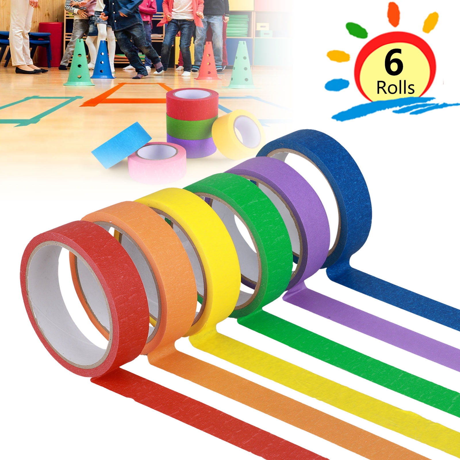 Wod Mtc5 Colored Masking Tape, Black, 4 inch x 60 yds. Colorful Teacher Painters Tape for Fun DIY Art & Crafts, Lab Labeling, Writable & Classroom