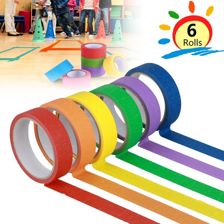 Qyuruisi Colored Masking Tape - 6 Jumbo Rolls - 55yards x 1 inch of Colorful Craft Tape - Vibrant Rainbow Color Teacher Tape