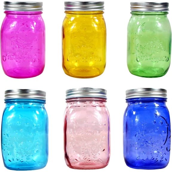 Colored Mason Jars 16oz Wide-Mouth Set, Durable Mason Jars 16 Oz With Lids And 16oz Mason Jar As Colored Glass Jars For Canning And Decorative Mason Jar With Lids(6 Pack)