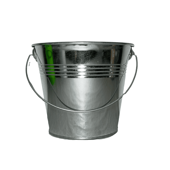 Colored Mini Metal Buckets - 2-Pack Colorful Tin Pails with Handles, Small-Sized for The Beach, Party Favors, Easter, Candy, or Garden; 19x13x17cm; Metallic Silver Color