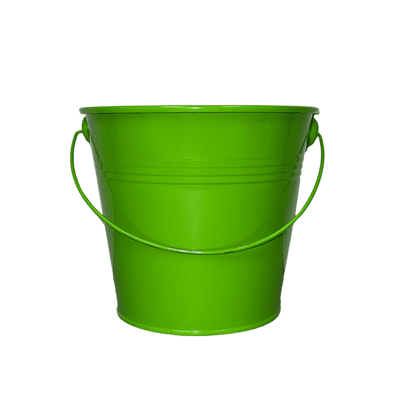 Colored Mini Metal Buckets - 2-Pack Colorful Tin Pails with Handles, Small-Sized for The Beach, Party Favors, Easter, Candy, or Garden; 19x13x17cm; Apple Green Color