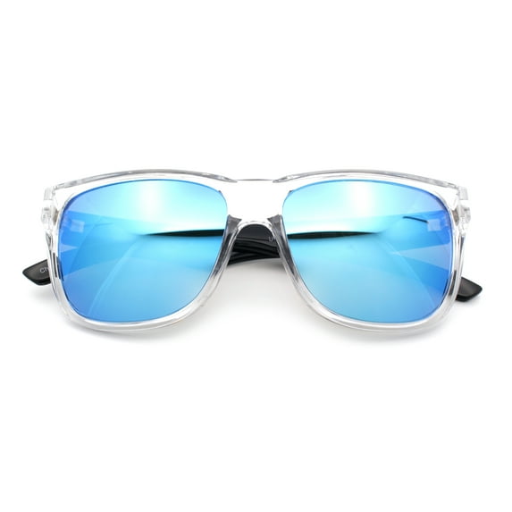 Colored Mirror Oversized Clear Frame Horn Rim Hipster Rectangle Plastic Sunglasses Blue Mirror