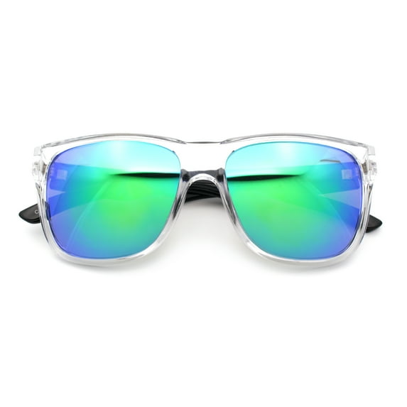 Colored Mirror Oversized Clear Frame Horn Rim Hipster Rectangle Plastic Sunglasses Teal Mirror