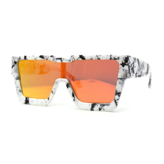 Colored Mirror White Marble Frame 80s Robotic Shield Sunglasses Orange Mirror