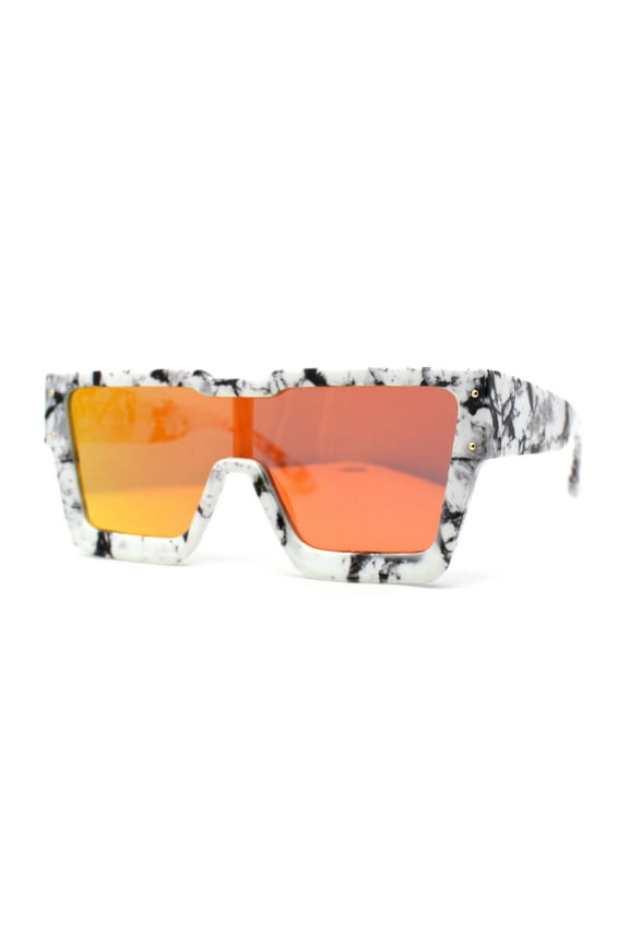 Colored Mirror White Marble Frame 80s Robotic Shield Sunglasses Orange Mirror