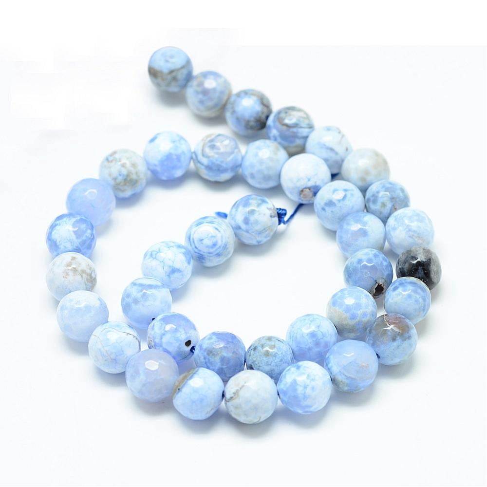 Colored Natural Fire Crackle Agate Beads Strings Faceted Round Light Sky Blue 10mm Hole: 1mm 37~38pcs/strand 14.5~15.3 inch