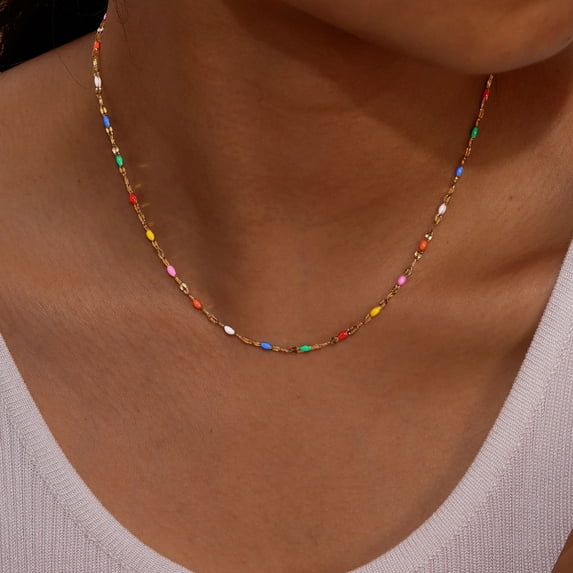 Colored Niche Beads Stainless Steel Lip Chain Necklace