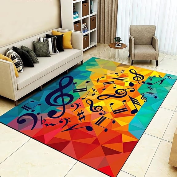 Colored Notes Area Rug, Music Enthusiast Non Slip Noise Reduction Accent Rug, Machine Washable Durable Carpet For Indoor Bedroom Living Room Office Decor Rug 4x5ft