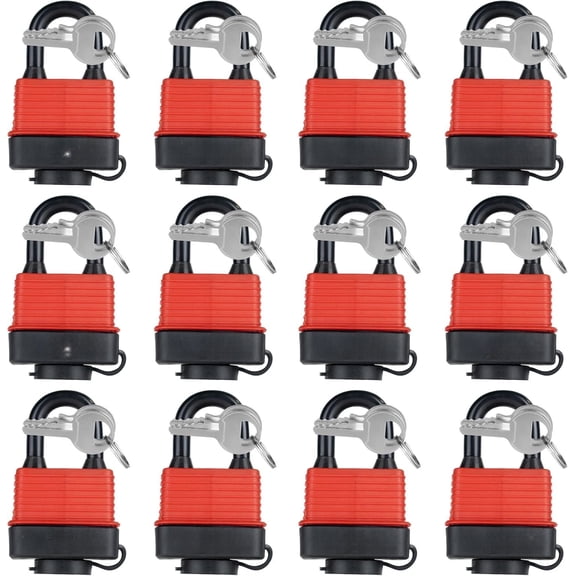 Colored Padlocks, Red-Covered Laminated Steel Lock, Same Color with Same Key, Keyed Alike Outdoor Locks, Can Be as Lockout Tagout Lock, Pack of 12