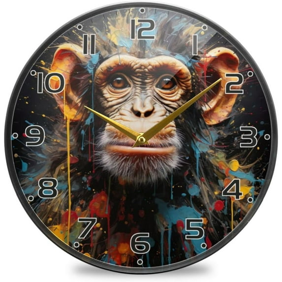 Colored Painted Monkey Wall Clock Round Silent Non Ticking Battery Operated Accurate Arabic Numerals Design Clocks for Home Kitchen Living Room Bedroom 9.5inch Home Decor