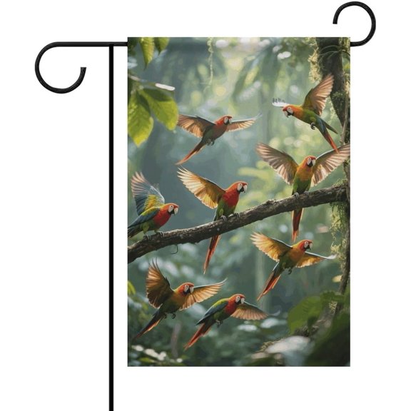 Colored Parrot Garden Flag 12x18 Inch Double Sided Vertical Banner for Home Yard Holiday Party Indoor Outdoor Decorations UV Fade Resistant