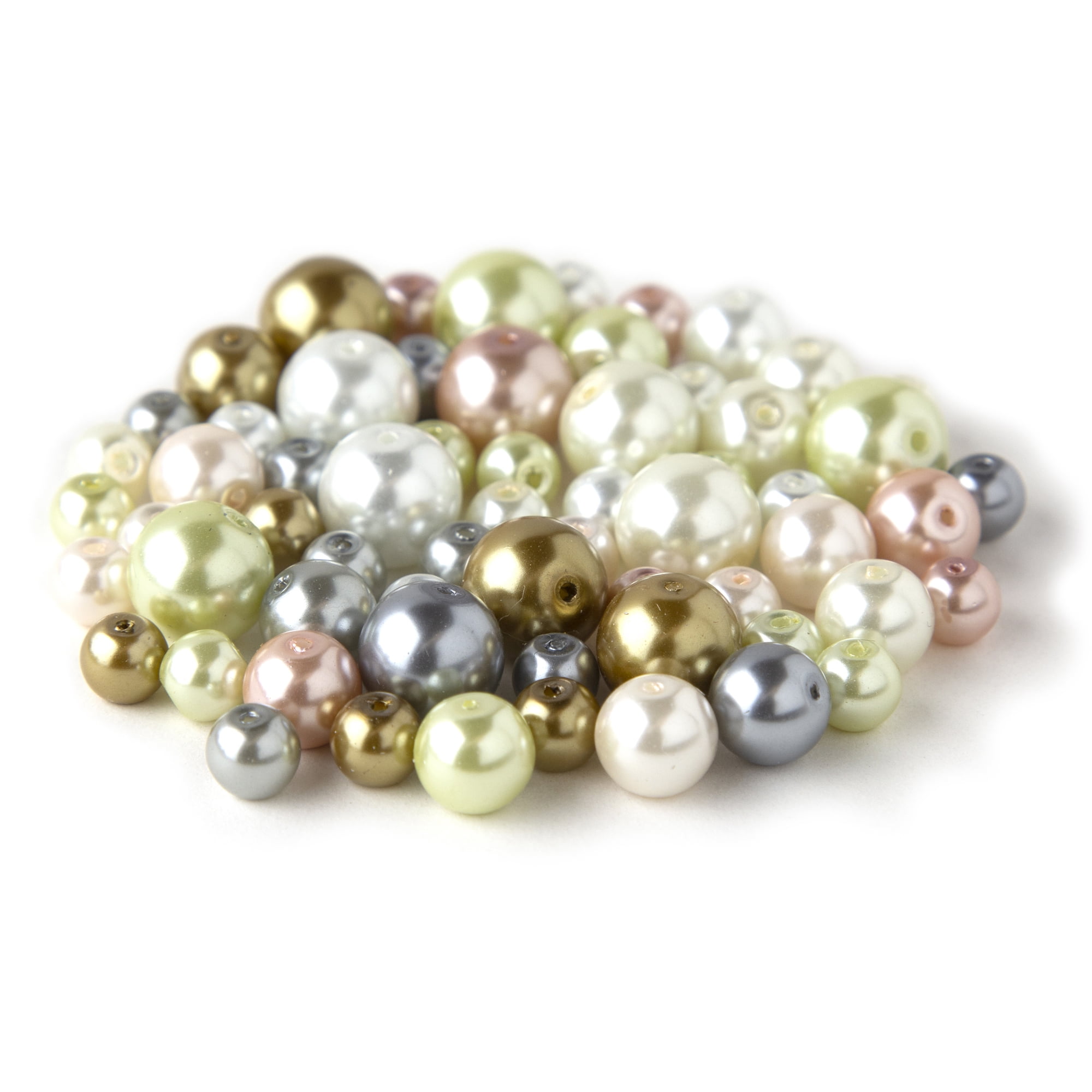 Colored Pearl Glass Bead Assortment, Silver, Gold and Pink, 573 Pieces, 12 oz - Model 36402