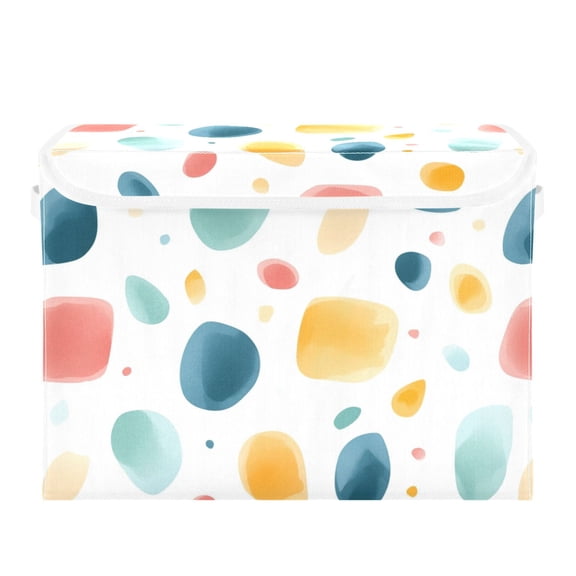 Colored Pebbles Large Storage Bins with Linen Collapsible Lid Storage Box 16.7 x 12.6 x 11.8in
