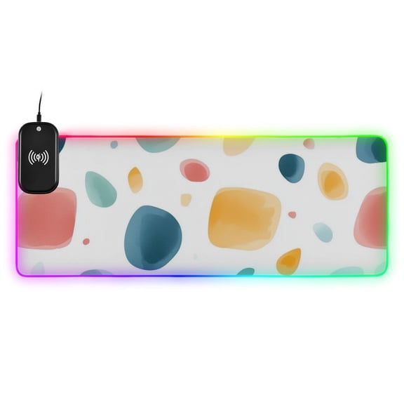 Colored Pebbles Wireless Charging RGB Gaming Mouse Pad Large Keyboard Mat Rubber Base 13 Light Modes