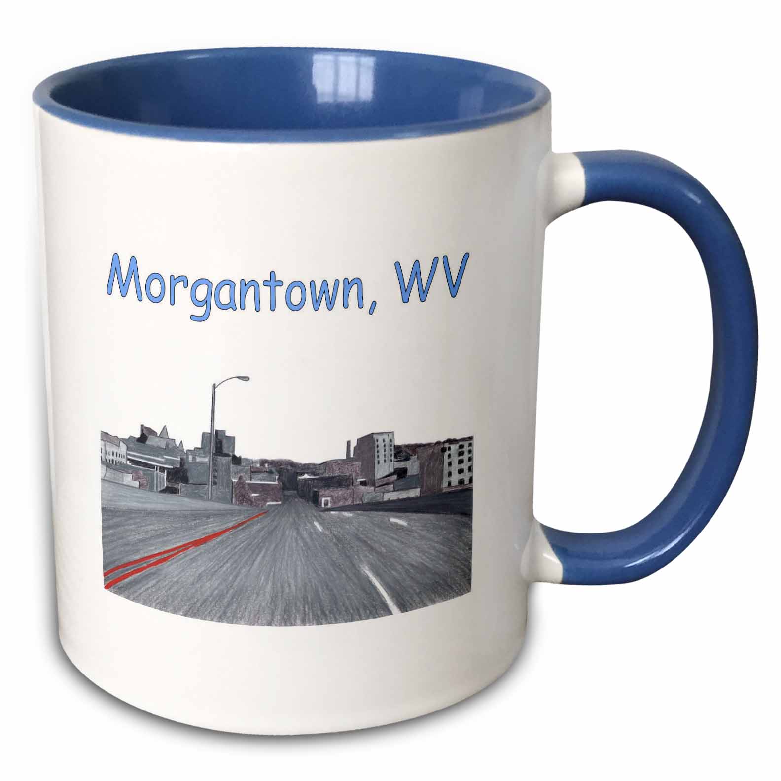 Colored Pencil Drawing of the City Skyline of WV 11oz Two