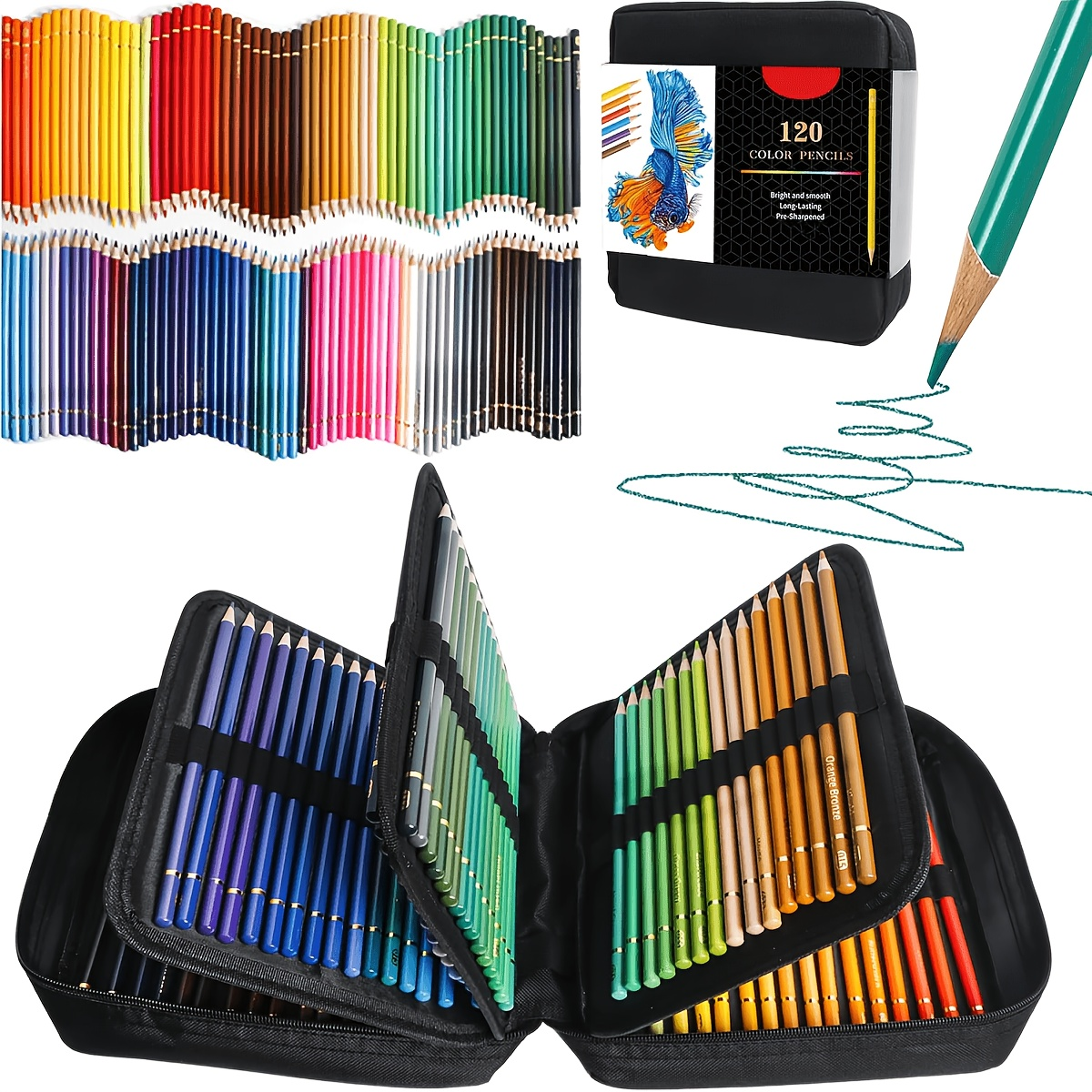 Colored Pencils, 120 Professional Art Supplies for Adults Coloring Books with Sketchbook,Oil-Based for Drawing, Sketching, Blending, Shading