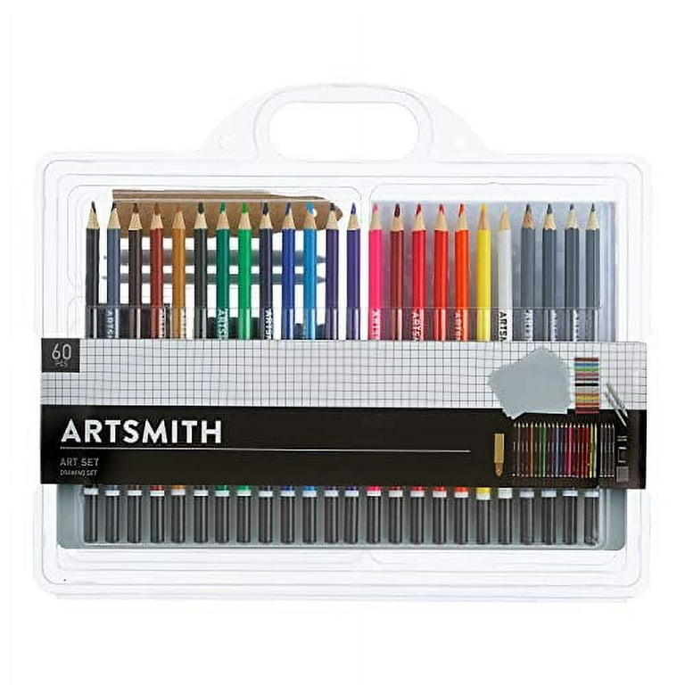 Artsmith Colored Pencils Drawing Kit, 60pc Art Set, Pastels