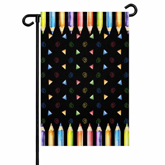 Colored Pencils Garden Flag 12x18 Inch Childlike Building Blocks Black Campus Double Sided Small Decorative Garden Flags for Outside, Outdoor Yard Porch Lawn Decoration
